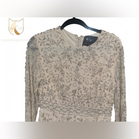 MAC DUGGAL Porcelain sheer long sleeve beaded tea length dress BNWOT - Picture 5 of 10